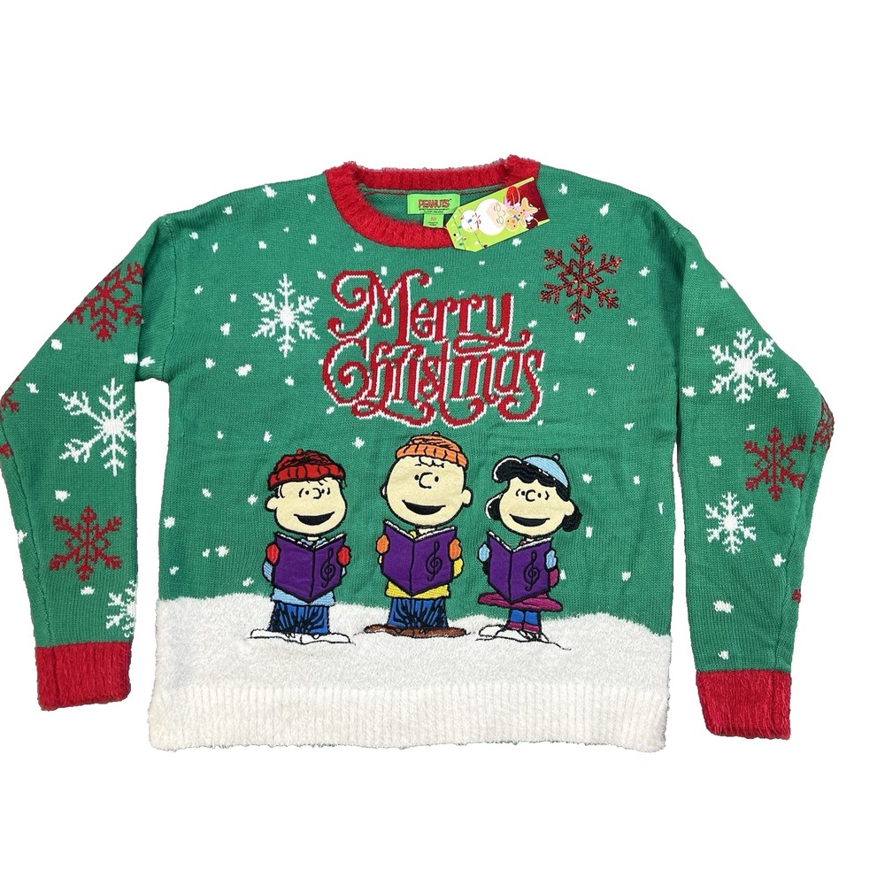 NEW PEANUTS women's Size M  Charlie Brown Lucy Linus Merry‎ Christmas Sweater